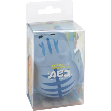 Roco Rubber Eraser, Cat with Blue Stripes and Sharpener, Blue