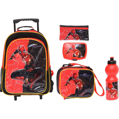 Marvel Spider-Man 5-in-1 Value Set Kinder Trolley Bag with Accessory, Red/Black
