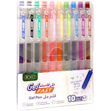 روكو جيل فاست قلم حبر جل، ألوان متنوعة، 0‎.7‎ MM، رأس  حبر كروية، 10‎ أقلام