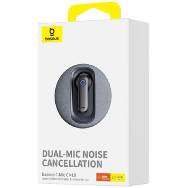 بيسوس ميك سم10‎‎-‎‎سي شاحن الطاقة الشمسية للسماعة الواحدة للسيارة سماعات أذن، تقليل الضوضاء، بلوتوث، يو اس  بي للشحن، ميكروفون مدمج، اسود