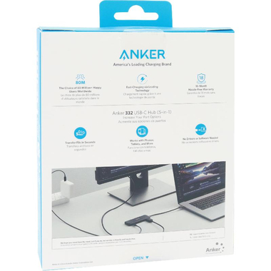 Anker 332 5-in-1 Multi-port Station, USB-C, 5 Port (2X USB-A/2X USB-C/HDMI), Black