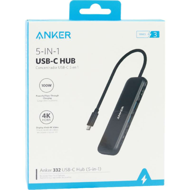 Anker 332 5-in-1 Multi-port Station, USB-C, 5 Port (2X USB-A/2X USB-C/HDMI), Black