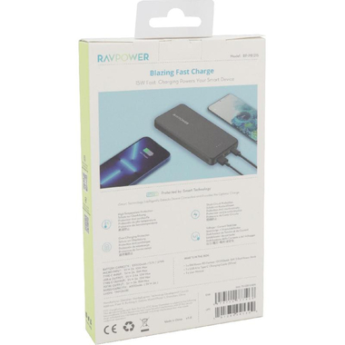 راف باور بي دي بايونير بنك طاقة، شحن سريع بتقنية (بي دي )، يو اس  بي سي‎/‎يو اس  بي ‎-‎ منفذ يو اس  بي، 10000‎ مللي امبير، اسود