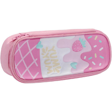 Soft Pencil Case, "Yum Yum" Strawberry Heart Design, Durable and Lightweight, Pink