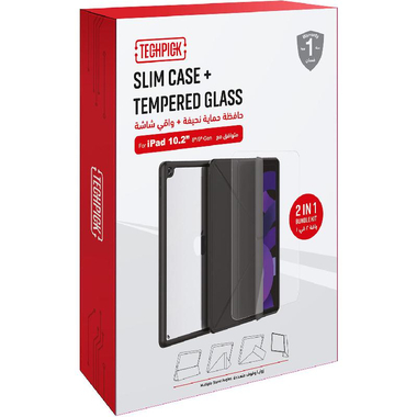 تيكبيك عبوة 2 في 1 حافظة كمبيوتر لوحي مع واقي شاشة، الجيل التاسع‎/‎متوافق مع ايباد 10.2 الجيل الثامن، اسود