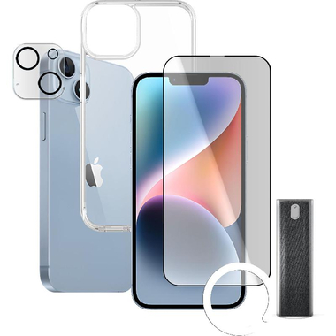 Xonda 4-in-1 Clear Case + Tempered Glass + Camera Lens Protector + Anti-bacterial Spray Smartphone Case Bundle, for iPhone 14 Plus, Clear