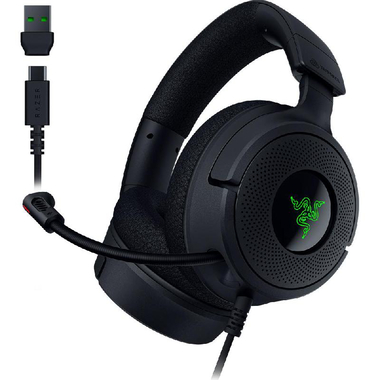 Razer Kraken V4 X Chroma RGB Gaming Headset, Passive Noise Isolation, Wired, USB, Retractable Microphone, Black