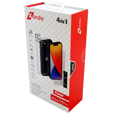 Xonda 4-in-1 Clear Case + Tempered Glass + Camera Lens Protector + Anti-bacterial Spray Smartphone Case Bundle, for iPhone 14 Plus, Clear