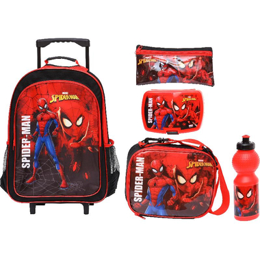 Marvel Spider-Man 5-in-1 Value Set Kinder Trolley Bag with Accessory, Black/Red