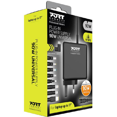 Port Designs Universal Laptop Charger 90W, 90 Watts, Black