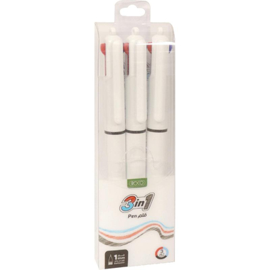 روكو 3 في 1 قلم متعدد، أسود،أزرق،أحمر لون الحبر، 1‎ مم، رأس  حبر كروية، 3 أقلام