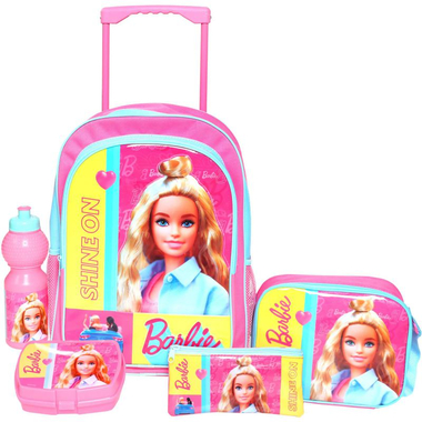 Mattel Barbie 5-in-1 Value Set Trolley Bag with Accessory, Pink/Yellow