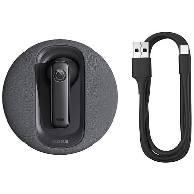 بيسوس ميك سم10‎‎-‎‎سي شاحن الطاقة الشمسية للسماعة الواحدة للسيارة سماعات أذن، تقليل الضوضاء، بلوتوث، يو اس  بي للشحن، ميكروفون مدمج، اسود