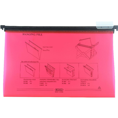 Roco Hanging File, F4/A4, 1/5 Tab Cut (Removable), Red