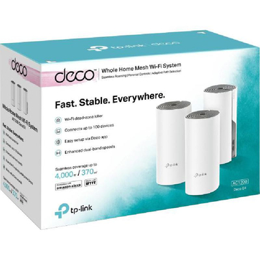 TP-Link Deco E4 (3-pack) Whole Home Mesh Wi-Fi, Wireless AC (802.11ac), Dual Band (2.4 GHz/5 GHz), up to 64 Devices, 2 Port (LAN), White