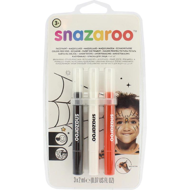 Snazaroo Halloween Brush Pen Face & Body Paint, Black;Orange;White, 3 Pieces 6.00 ml ( .21 oz )