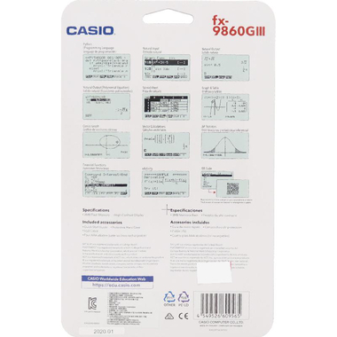 Casio fx-9860 GIII Graphic Calculator, 21 Digit, 8-line 3 Color Dot Matrix (64 X 128 Dots), Grey