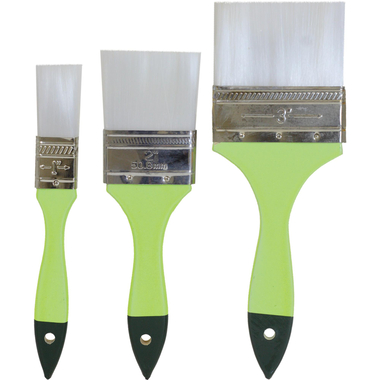 Short Handle Artist Brush, Gold Nylon, Wide, Multipurpose, 1", 2", 3", 3 Pieces