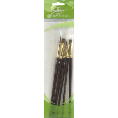 Short Handle Artist Brush, Natural Sable (Weasel), Flat/Round, Watercolor and Acrylic, 6 Pieces