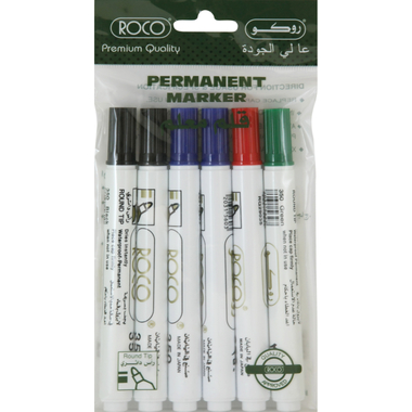 روكو اف ‎350 قلم ماركر ثابت، 3 مم ‎-‎ 1.5 رأس  مستدير، أسود،أزرق،أخضر،أحمر
