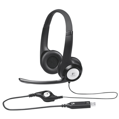Logitech H390 On-Ear Headphones, Wired, USB, Rotating Microphone, Black