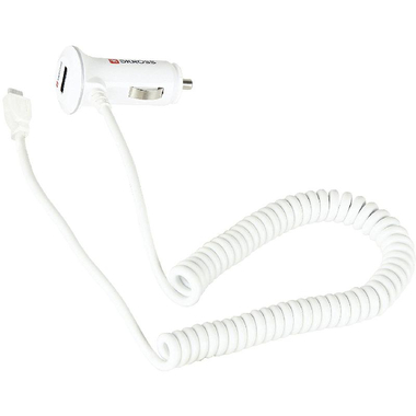 Skross Midget Plus Car Charger, Micro USB + USB Port, Fast Battery Charging, 2100 mAh, Single USB, White