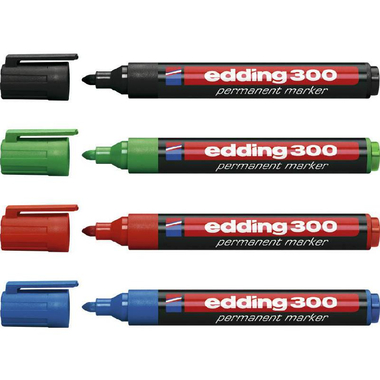 Edding 300 Permanent Marker, 1.5 - 3 mm Fine Tip, Black;Red;Blue;Green