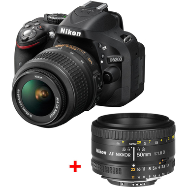 Nikon D5200, DSLR Camera, CMOS, 24.1 MP, Full HD 1920 X 1080p/60fps, with 18 - 55 mm NVR Lens + 50 mm Lens