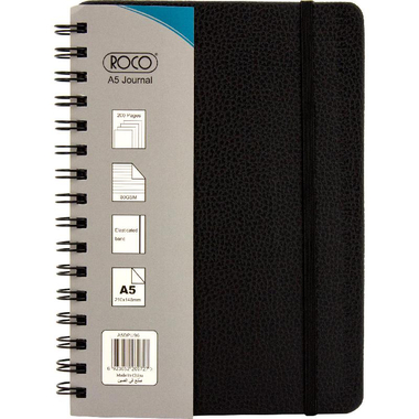 Roco Journal, A5, 200 Pages (100 Sheets), Lined, Black