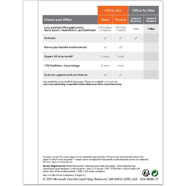 Microsoft Office Mac: Home & Student 2016, English, 1 User, Product Key (Internet Download)