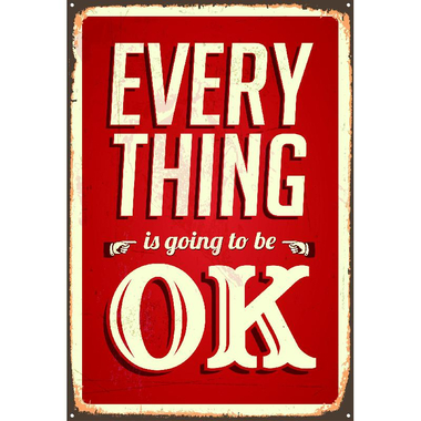 Canvas with Photo "Every Thing is Going to be OK" Decorative Art, Red/Natural