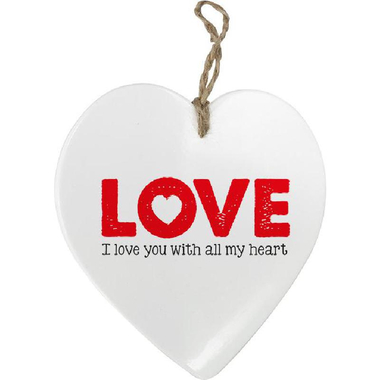 رسالة بها قلوب عبارة "I Love You With all My Heart" فن زخرفي، ابيض