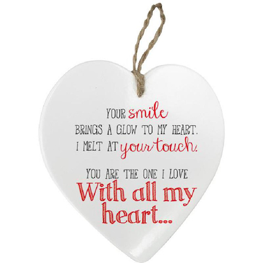 رسالة بها قلوب عبارة "With All My Heart" فن زخرفي، ابيض