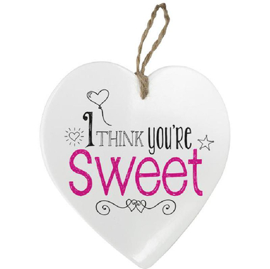 Message Heart "I Think You're Sweet" Decorative Art, White