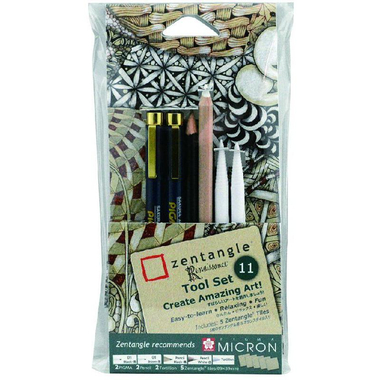 ساكورا بيغمه رنايسانس ‎-‎ ميكرون زنتانغل طقم رسم، أسود لون الحبر، 0.1 مم، رأس  صغير، 11‎ قطعة