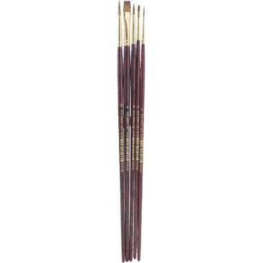 Long Handle Artist Brush, Kolinsky Hair, Flat/Round, Oil, Round: 2;6;10, Flat: 2;8,, 5 Pieces