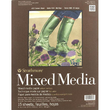Strathmore 400 Mixed Media Pad, Heavyweight, with Vellum, 300 gsm, White, 11 X 14 in, 15 Sheets
