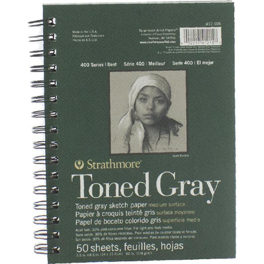 Strathmore Toned Gray Sketch Pad, Perforated, 118 gsm, Grey, 5.5 X 8.5 in, 50 Sheets