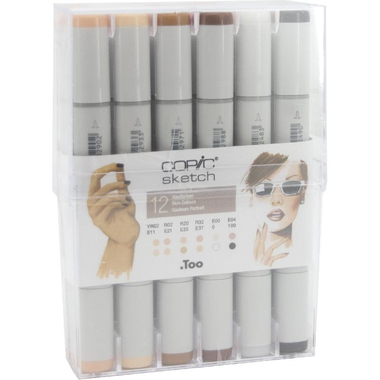 COPiC Sketch Skin Tone Set (12 Colors) Graphic Art Marker, Assorted Color, Twin Tip