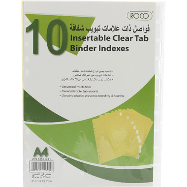 Roco Index Divider, A4, 1/10 Tab Cut, Blank Tab Type, Clear Tabs, Paper/Plastic