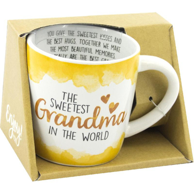 Mug, "The Sweetest Grandma in The World", Hot/Cold, 14.00 oz ( 397.78 ml ), Orange/White