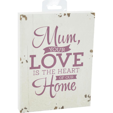 Wooden Decoration "Mum Your Love is The Heart" Decorative Art, White/Brown