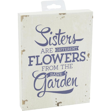 Wooden Decoration "Sisters are Different Flowers" Decorative Art, White/Brown