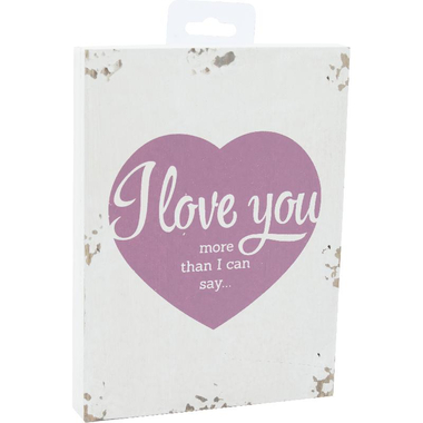 Wooden Decoration "I Love You" Pink Heart Decorative Art, White/Brown