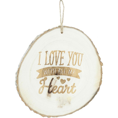 زخرفة خشبية عبارة "I Love You With all My Heart" فن زخرفي، بني