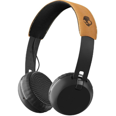 Skullcandy Grind Wireless On-Ear Headphones, Bluetooth/Wired (Optional), USB (Charging), Built-in Microphone, Black/Tan