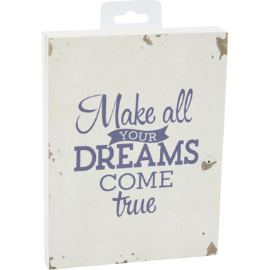 Wooden Decoration "Make All Your Dreams Come True" Decorative Art, White/Brown