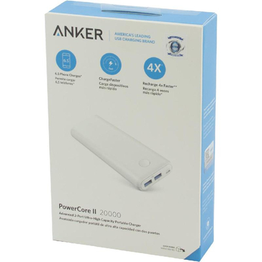 Anker PowerCore II Fast Battery Charging, 20000 mAh, Dual USB, White