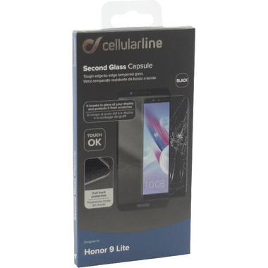 Cellularline Second Glass Capsule Smartphone Screen Protector, Black, for (Huawei) Honor 9 Lite