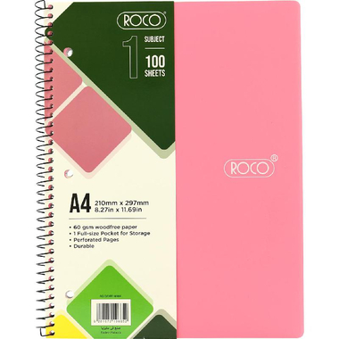 Roco Neon Notebook, A4, 200 Pages (100 Sheets), Lined, Pink